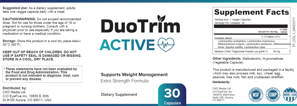 DuoTrim Active Supplement Facts Label