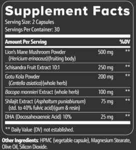 NeuroVera supplement facts label